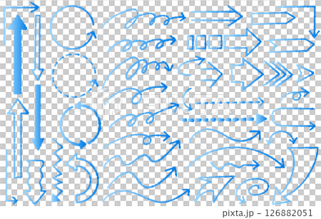 青系グラデーションの手書き矢印セット 青系グラデーションの手書き矢印セット 126882051