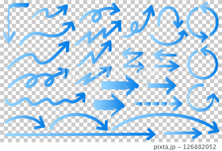 青系グラデーションの手書き矢印セット 青系グラデーションの手書き矢印セット 126882052