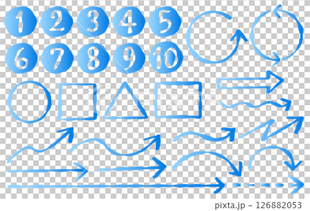 Blue gradient handwritten arrows and numbers set 126882053