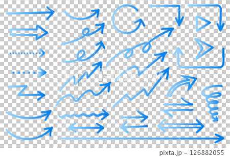 青系グラデーションの手書き矢印セット 126882055