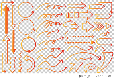 オレンジ系グラデーションの手書き矢印セット 126882056