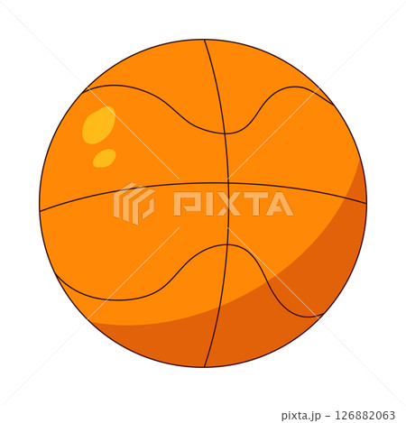 Illustration of an orange basketball with stylized lines and highlights on a white background. Physical education lesson. For back to school and sport theme, educational concept, and classroom decor. 126882063