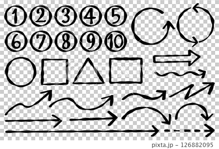 單色手寫箭頭和數字集 單色手寫箭頭和數字集 126882095