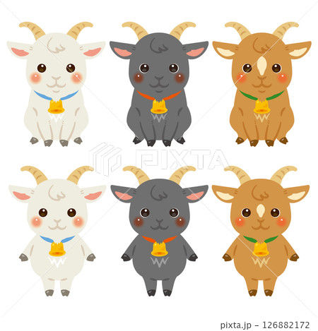 色違いのヤギキャラクターイラストセット 126882172