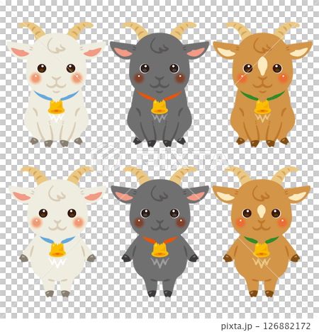 Different color goat character illustration set 126882172