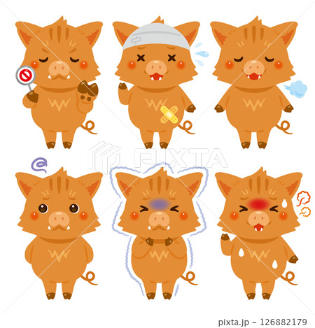 様々な状態のイノシシのキャラクターイラストセット 126882179