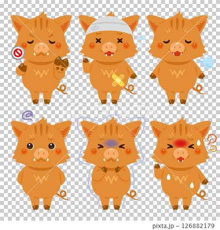 様々な状態のイノシシのキャラクターイラストセット 126882179