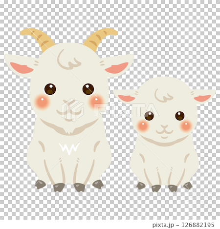 Illustration of a sitting goat and its child 126882195
