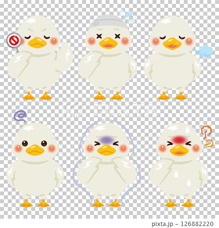 Duck character illustration set in various states 126882220