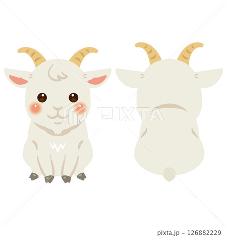 お座りしたヤギの前後イラストセット 126882229