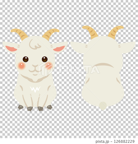 お座りしたヤギの前後イラストセット 126882229