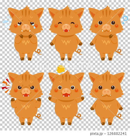 Boar character illustration facial expression set 126882241
