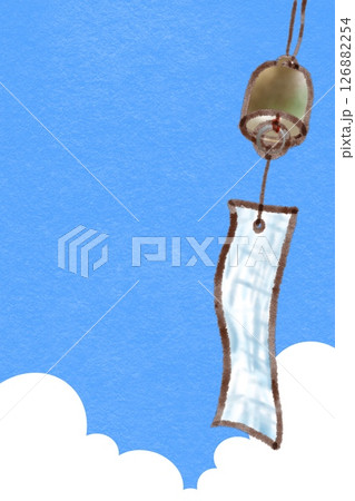 風鈴と青空のフレーム（紙に筆書き風） 126882254