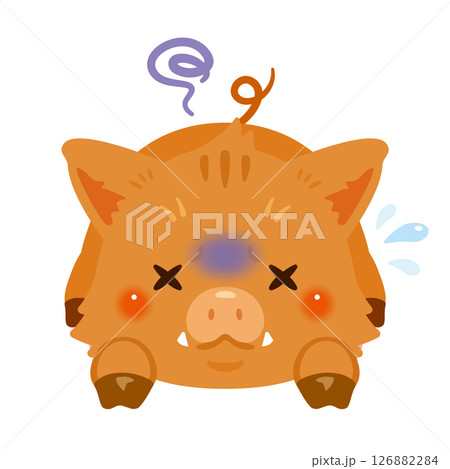 体調不良でうつ伏せになるイノシシのイラスト 126882284