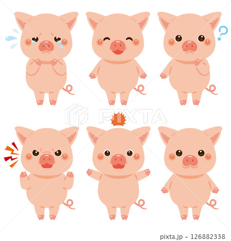 ブタのキャラクターイラスト　表情セット	 126882338
