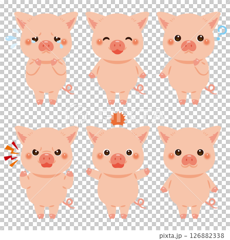 ブタのキャラクターイラスト　表情セット	 126882338