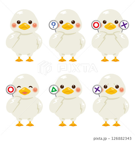 ○×△の札を持ったアヒルのキャラクターイラストセット 126882343