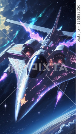 飛ぶ宇宙飛行機を正面から捉えたイラスト 126882350