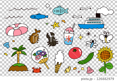 Summer illustration material set 126882979