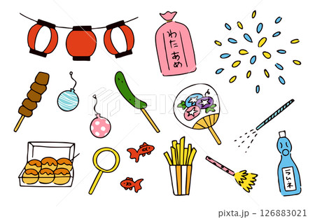 夏祭りのイラスト素材セット 126883021