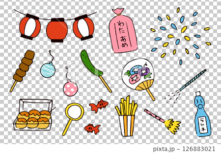 夏祭りのイラスト素材セット 126883021
