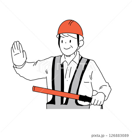 交通整理をする男性警備員のイラスト（誘導棒・ヘルメット） 126883089
