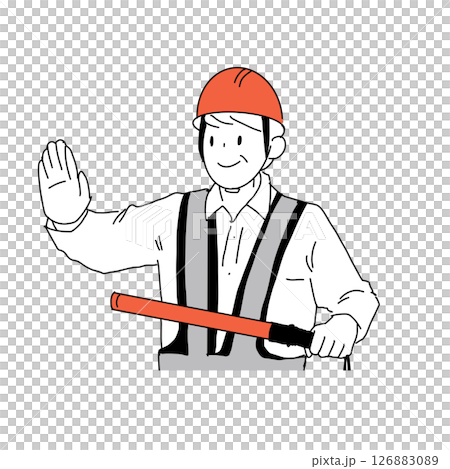 一名男保全人員指揮交通的插圖（手持指揮棒和頭盔） 126883089