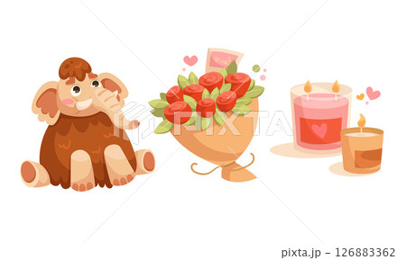 Adorable Cute Elephant Surrounded by Beautiful Flowers and Candles Perfect for Sweet Celebrations 126883362