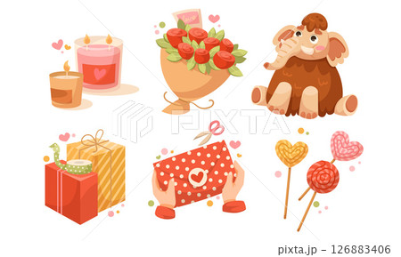 Cheerful Gift and Celebration Elements Presented in Adorable and Cute Illustrations Cheerful Gift and Celebration Elements Presented in Adorable and Cute Illustrations 126883406