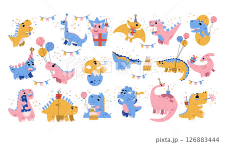 A vibrant and colorful collection of cartoon dinosaurs designed specifically for children 126883444