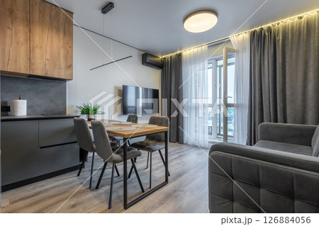 Open-Plan Living and Dining with Floor-to-Ceiling Window 126884056