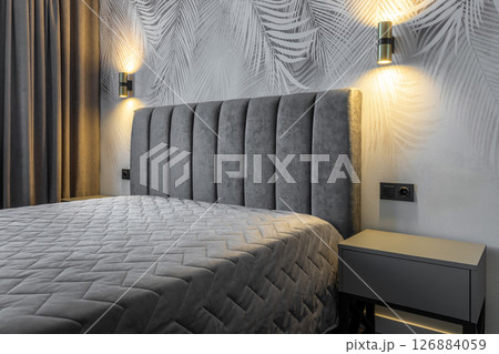 Contemporary Upholstered Bed with Quilted Headboard 126884059