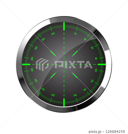 Chrome weapon night sight, sniper rifle optical scope. Hunting gun viewfinder with crosshair. Aim, shooting mark symbol. Military target sign, silhouette. Game UI element. Vector illustration 126884259