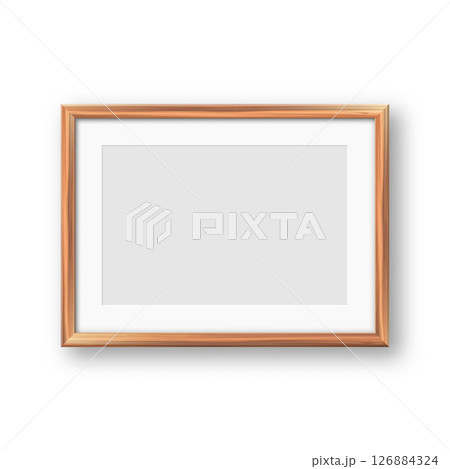 Realistic blank wooden picture frame. Modern poster mockup for artwork, photography, or advertising. Perfect for art galleries, interior decor, and branding. Vector illustration Realistic blank wooden picture frame. Modern poster mockup for artwork, photography, or advertising. Perfect for art galleries, interior decor, and branding. Vector illustration 126884324