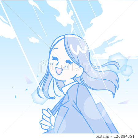 青空の下で笑顔のスーツ姿の女性 126884351