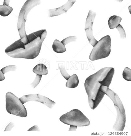 Seamless pattern with autumn leaves and mushrooms, perfect for seasonal textiles, wallpaper, wrapping paper, greeting cards, and home decor. 126884907