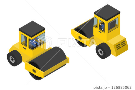 アイソメトリックイラスト：スチームローラーを操縦する人 126885062