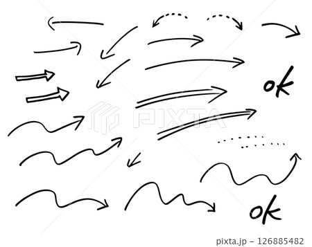 手描きの矢印とOKサイン、油性マジックで書いた伸び伸びとした線 手描きの矢印とOKサイン、油性マジックで書いた伸び伸びとした線 126885482