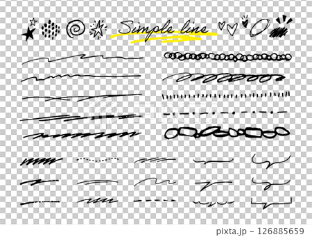 手描きの線のセット。落書きのマーカーペン。下線のベクター素材。 126885659