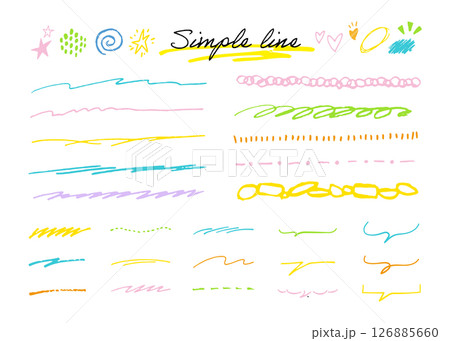 手描きの線のセット。落書きのマーカーペン。下線のベクター素材。 手描きの線のセット。落書きのマーカーペン。下線のベクター素材。 126885660