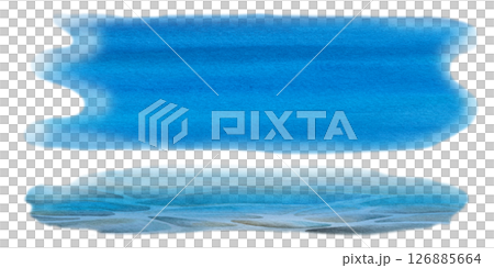 Underwater sand in brown gray shades with soft textures, beneath a gradient blue sea. Watercolor templates for endless seamless border, pattern, seascape, background, sea design, landscape, scrapbook 126885664