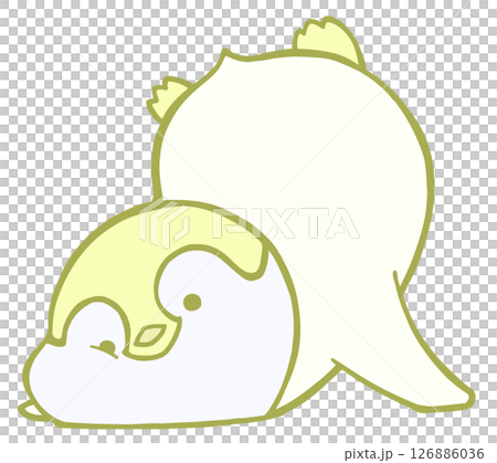 Emperor penguin chick (yellow) falls forward Emperor penguin chick (yellow) falls forward 126886036