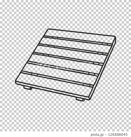 Line drawing illustration of a slatted mat, simple, icon, material, no background 126886045