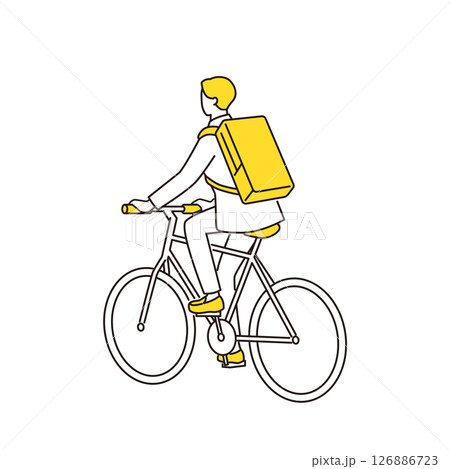 リュックを背負って自転車に乗る男性 126886723