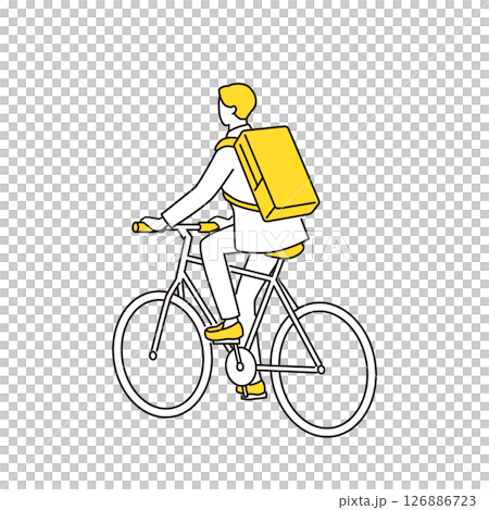 リュックを背負って自転車に乗る男性 126886723