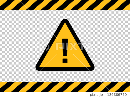 黃色和黑色虎紋警告膠帶框架背景 126886750