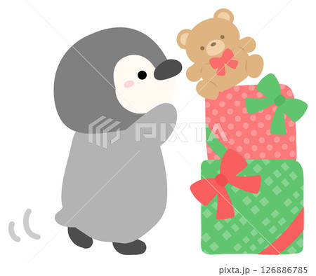 クリスマスプレゼントとペンギン 126886785