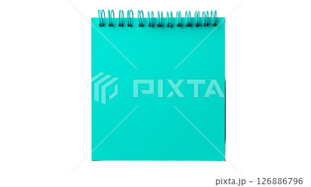 Bright turquoise notepad with spiral binding on transparent background Bright turquoise notepad with spiral binding on transparent background 126886796