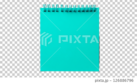 Bright turquoise notepad with spiral binding on transparent background Bright turquoise notepad with spiral binding on transparent background 126886796