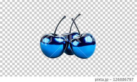 Shiny blue metallic cherries with a transparent background Shiny blue metallic cherries with a transparent background 126886797